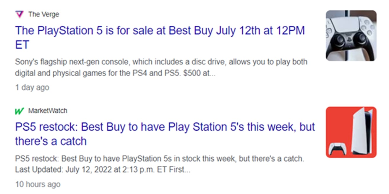 Two headlines about PS5 availability and restocks published 1 day ago
