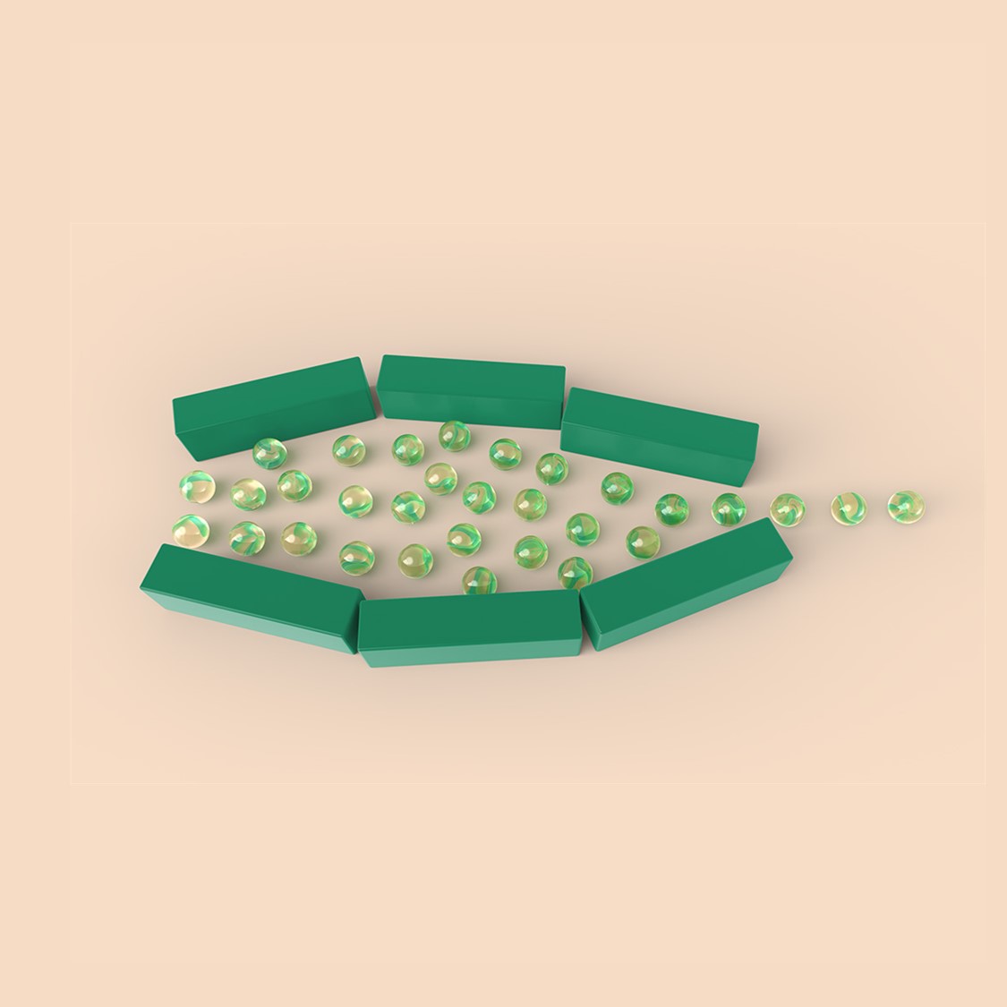 bottleneck with green marbles