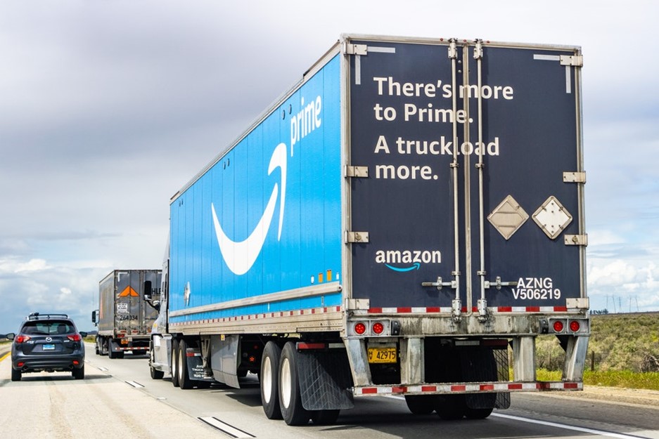Amazon Prime truck with text that reads "There's more to Prime. A truckload more."