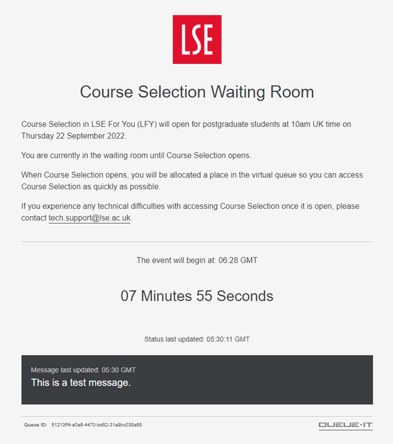 LSE's virtual waiting room pre-queue page