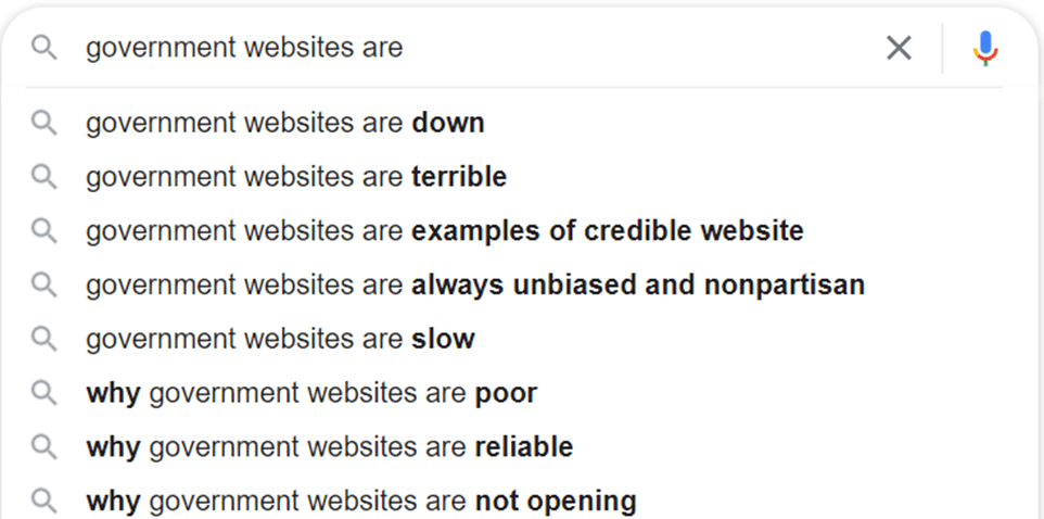 google search recommendations for government websites are