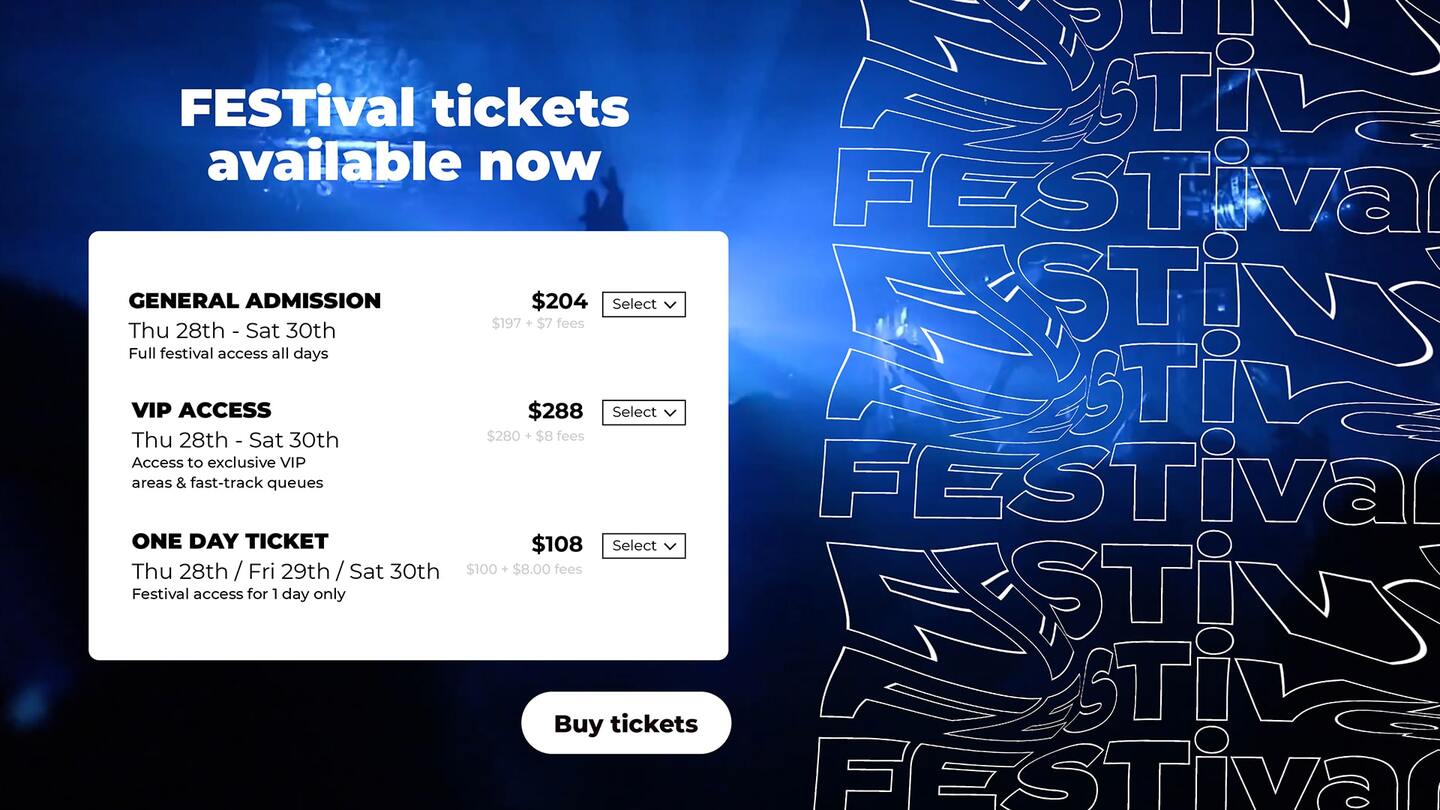 festival ticket buying page example