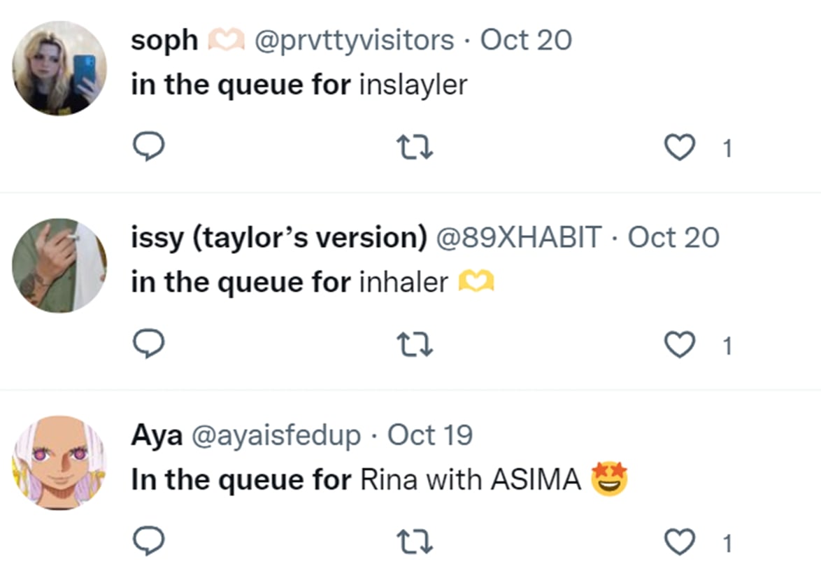 3 tweets from people in queues