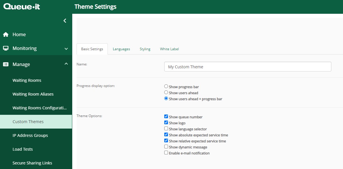 GO Platform custom theme settings