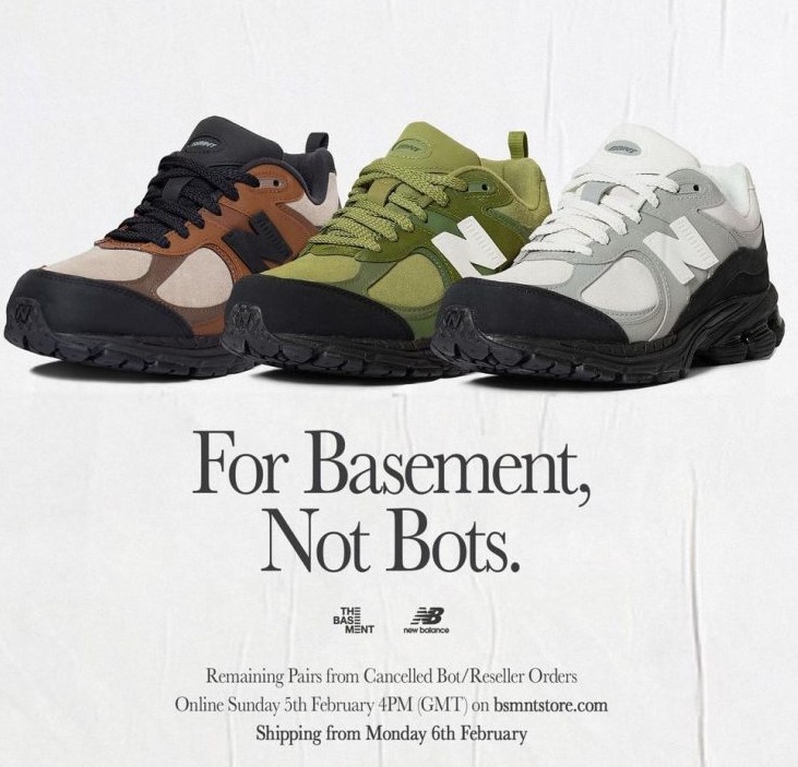 Sneaker poster that says "for Basement, not bots"