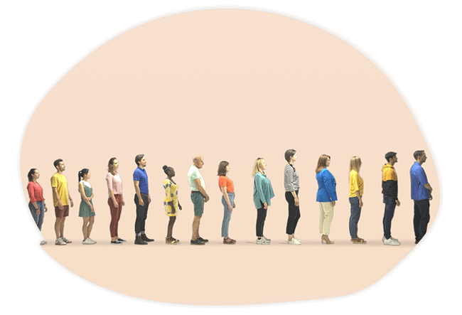 people standing in a physical queue