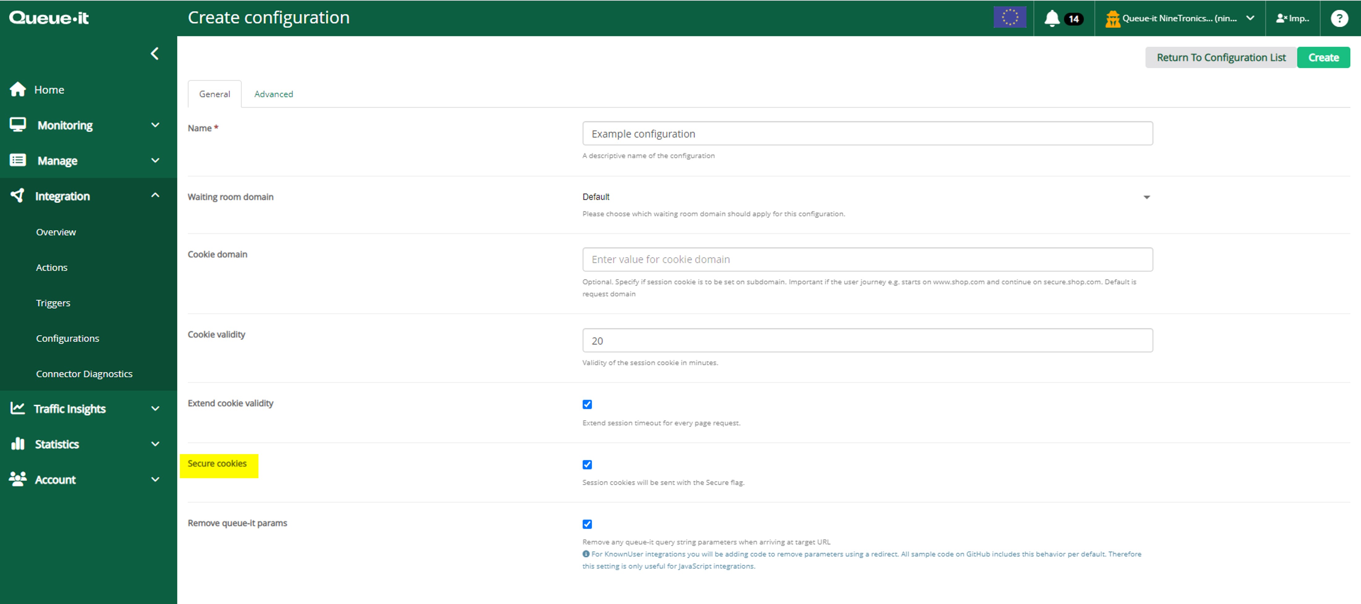 Setting secure cookies flag in the GO Queue-it Platform