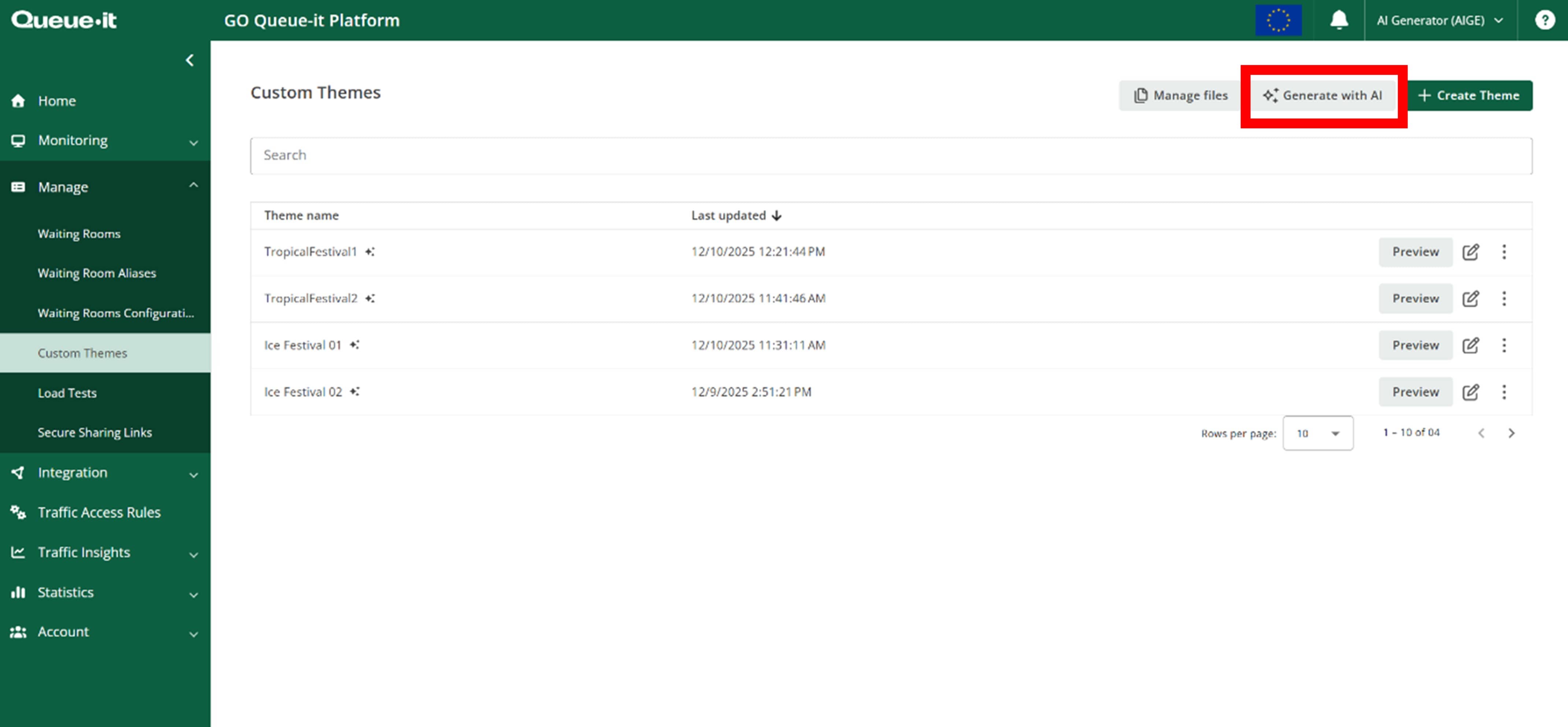 GO Queue-it Platform Queue-it AI Custom Theme Generator