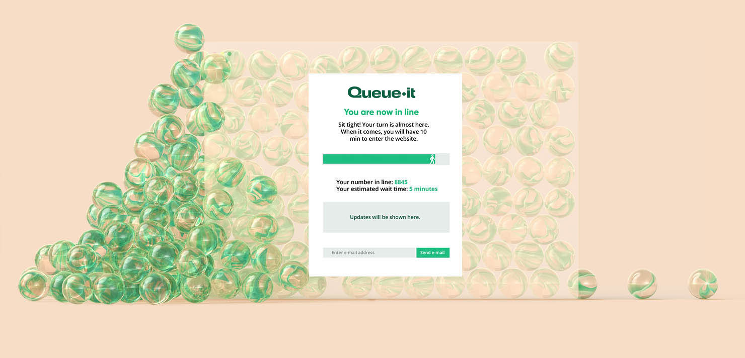 Pile of green progress bar blocks going through Queue-it's virtual waiting room