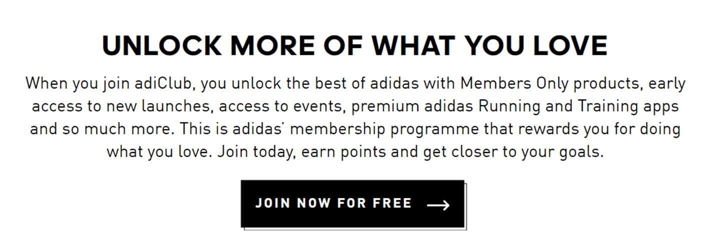 Adidas adiClub sign up call-to-action