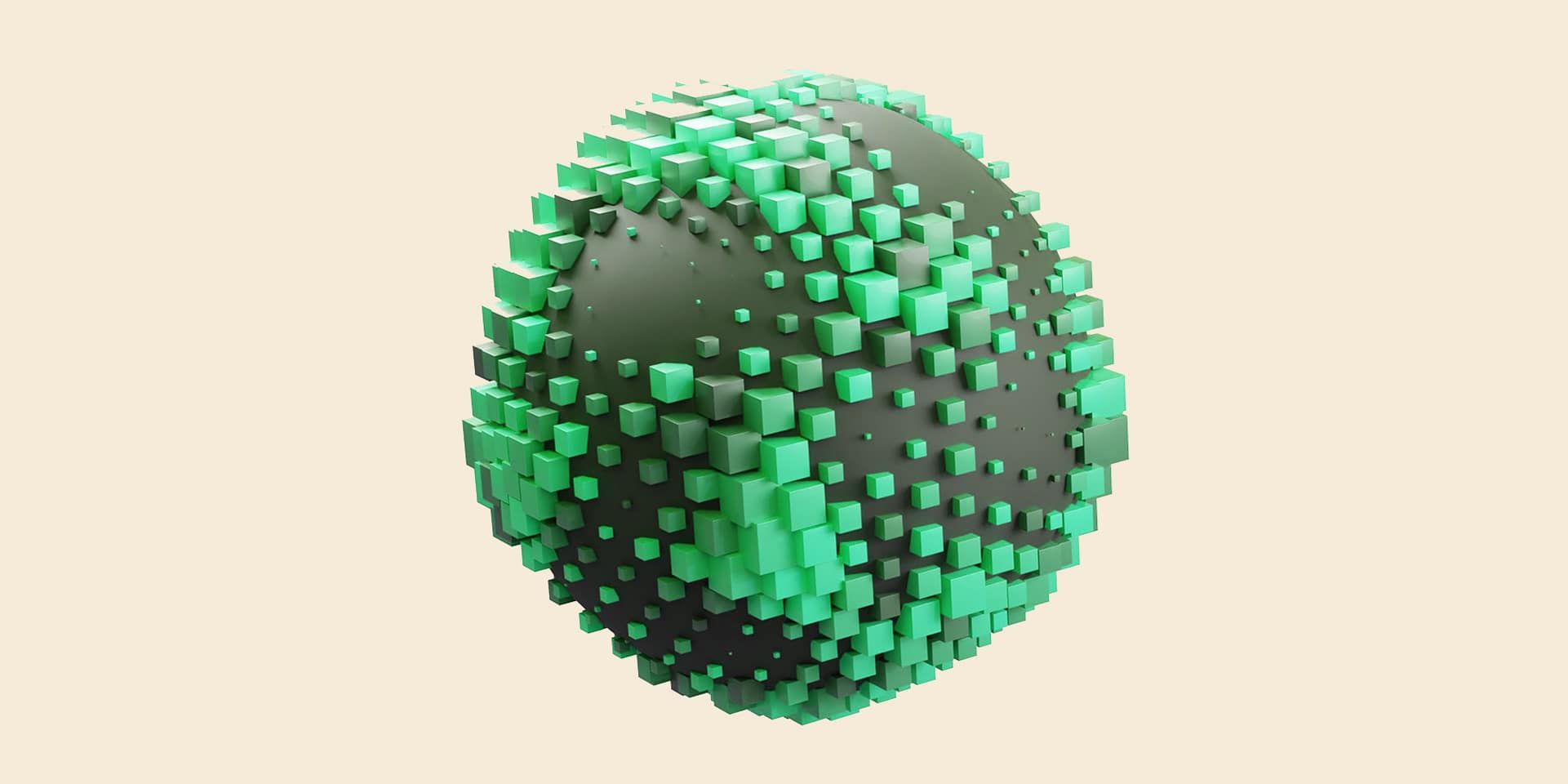 Sphere with green cubes across it
