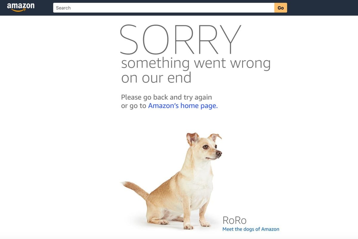 Amazon error page with dog