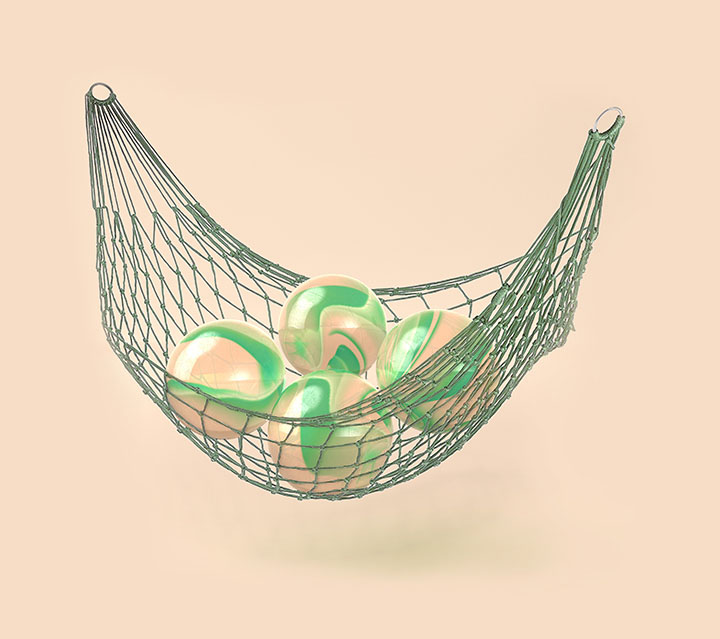 green marbles in safety net