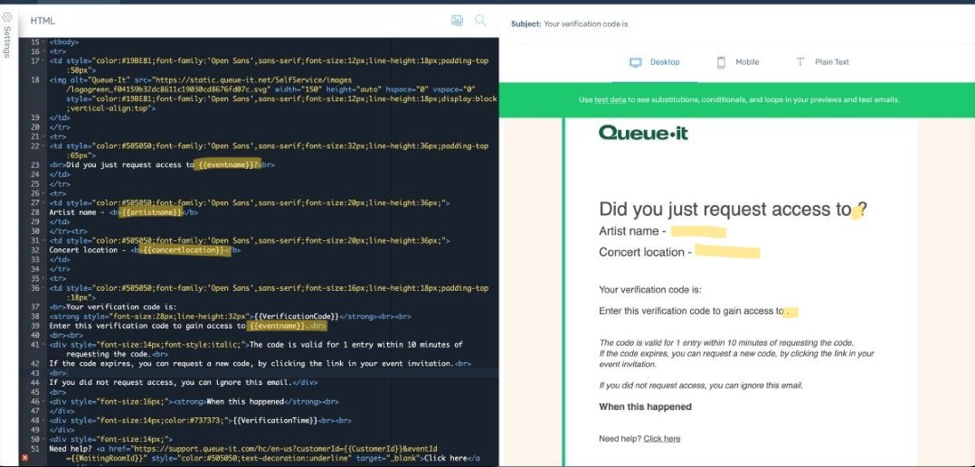 SendGrid email code Queue-it invite-only email template