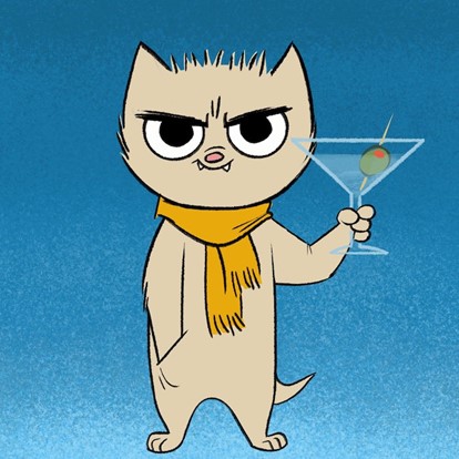 Stoner cat NFT cartoon cat holding martini