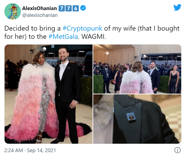 Serena Williams wears CryptoPunk to Met Gala Tweet