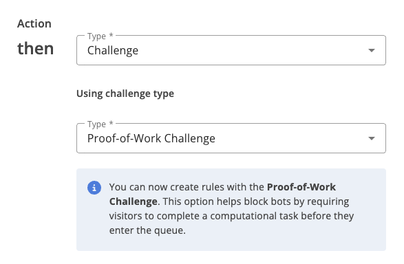 Proof-of-Work challenge in Traffic Access Rules