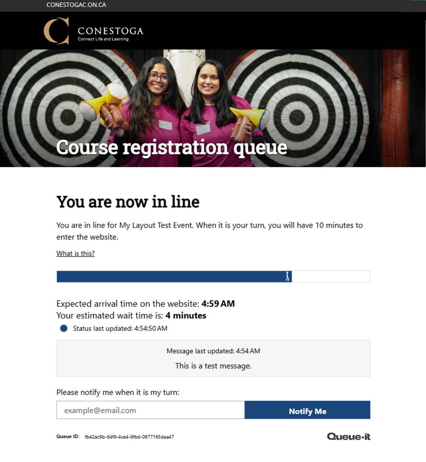Conestoga College waiting room online queue