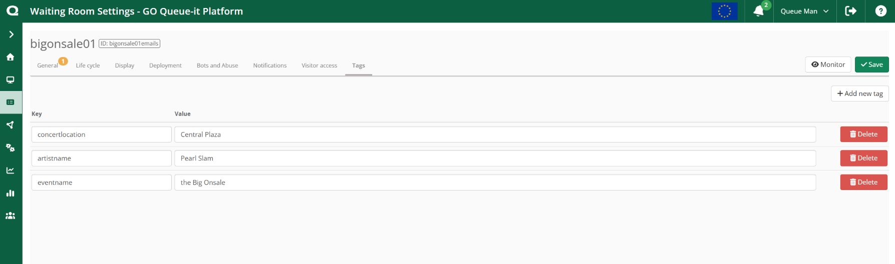 GO Platform waiting room tags