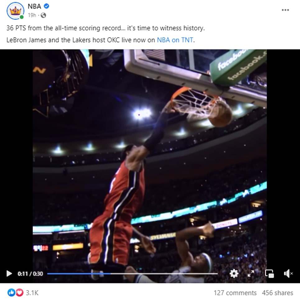 Facebook post NBA "it's time to witness history"