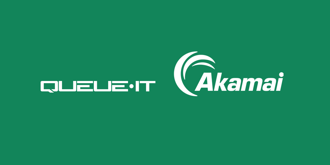 Akamai & Queue-it logos on green background