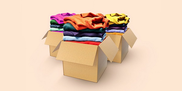 cardboard boxes with clothing