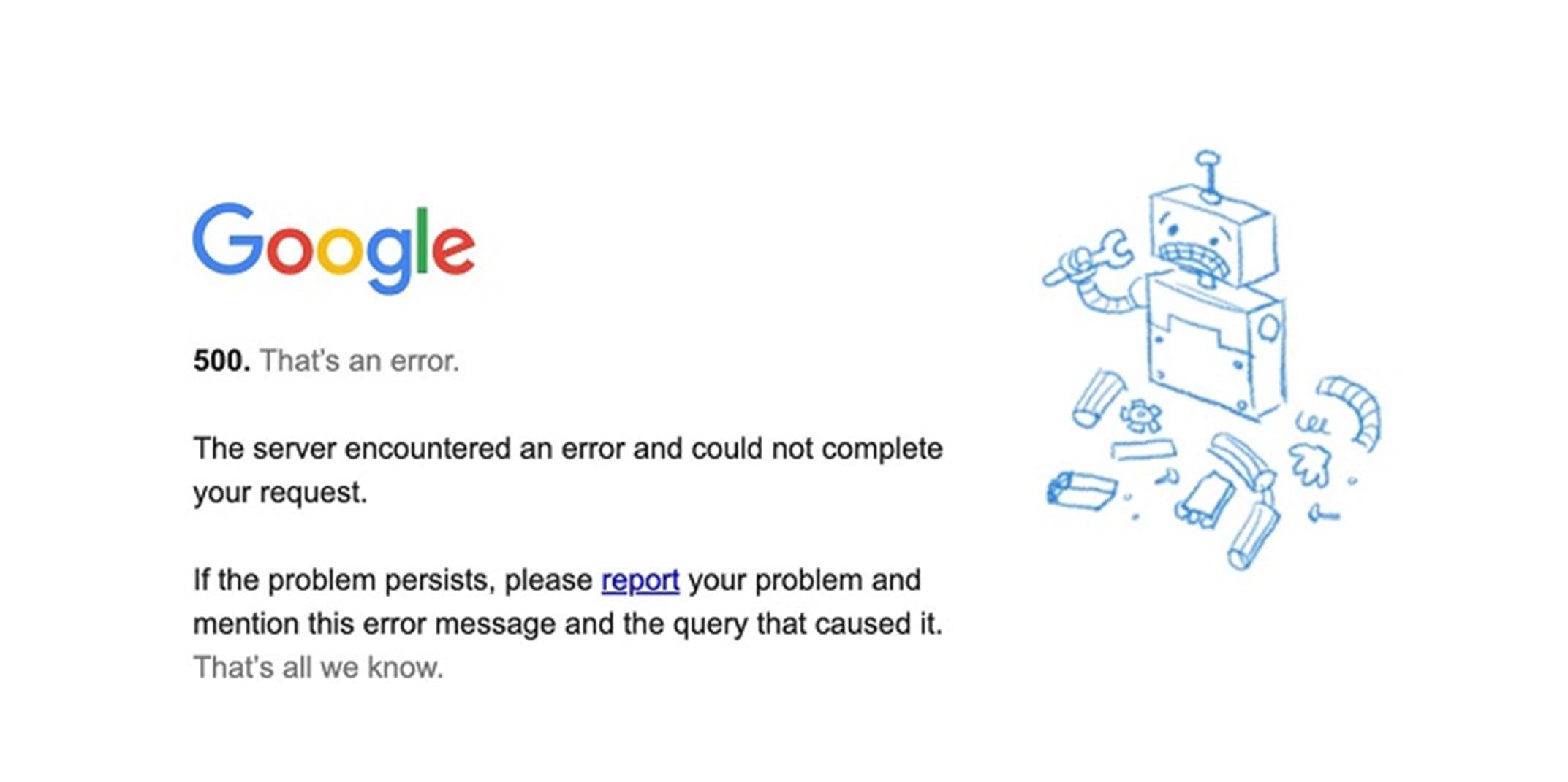 Google 500 error page