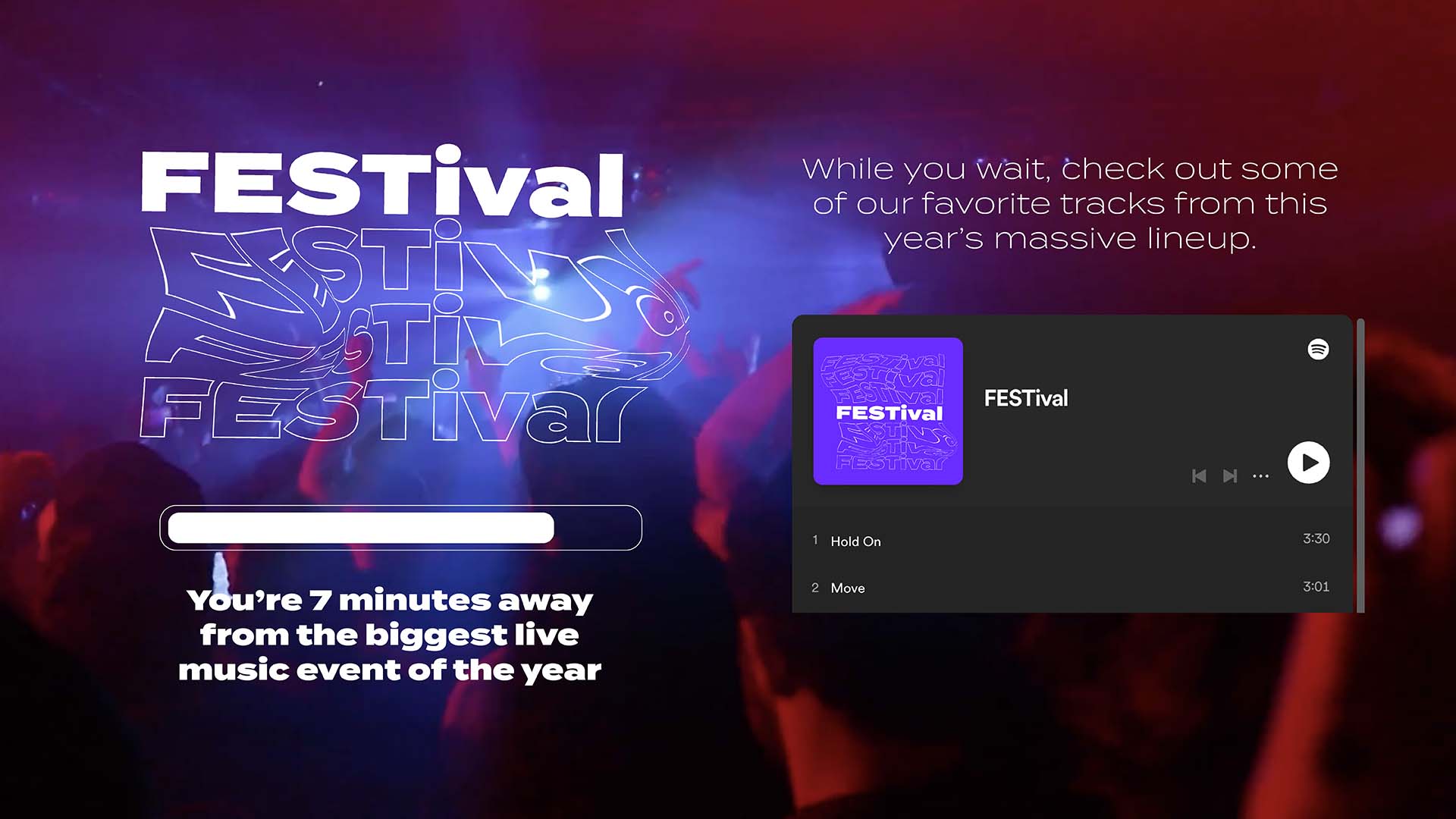 Waiting room page for festival with embedded content