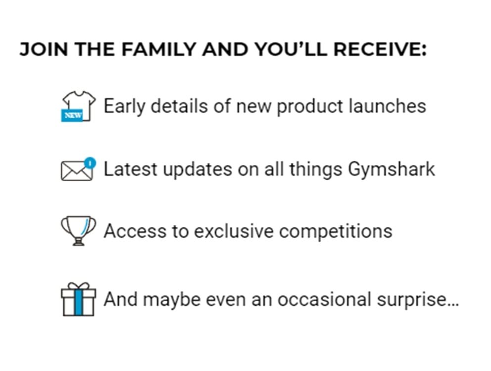 Gymshark memberships / newsletter sign up benefits