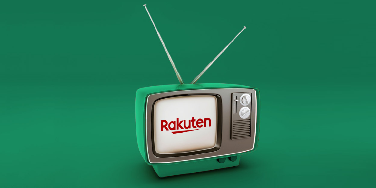 TV on green background with Rakuten logo