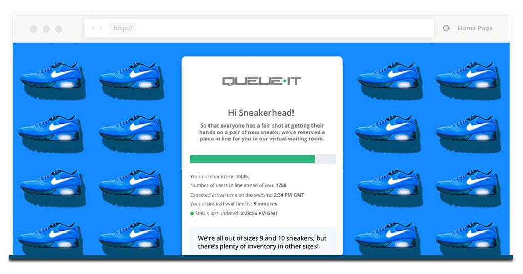 Sneaker release waiting room page