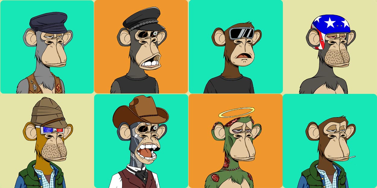 Bored Ape Yacht Club, 8 different cartoon apes