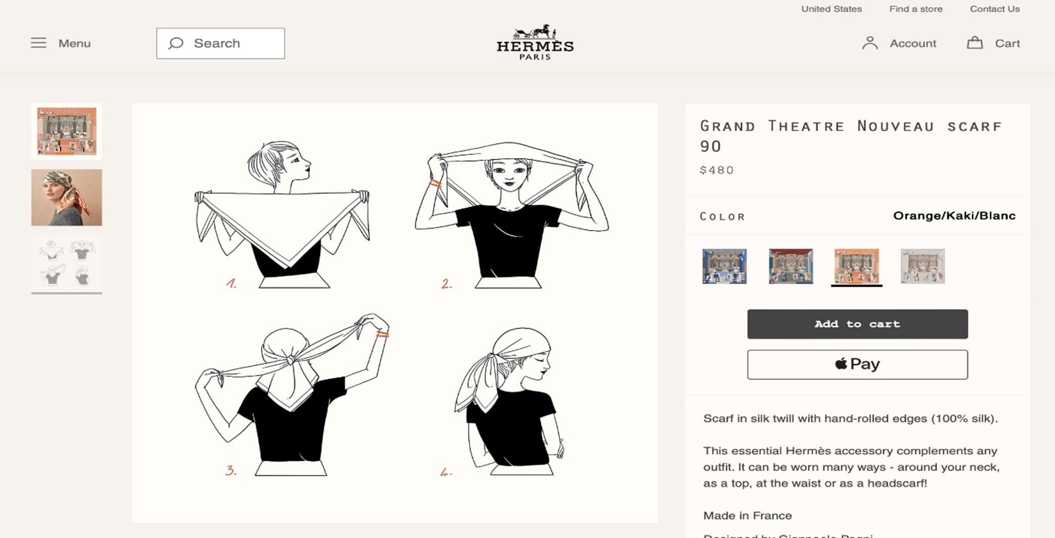 Hermes scarf how to style guide on product page