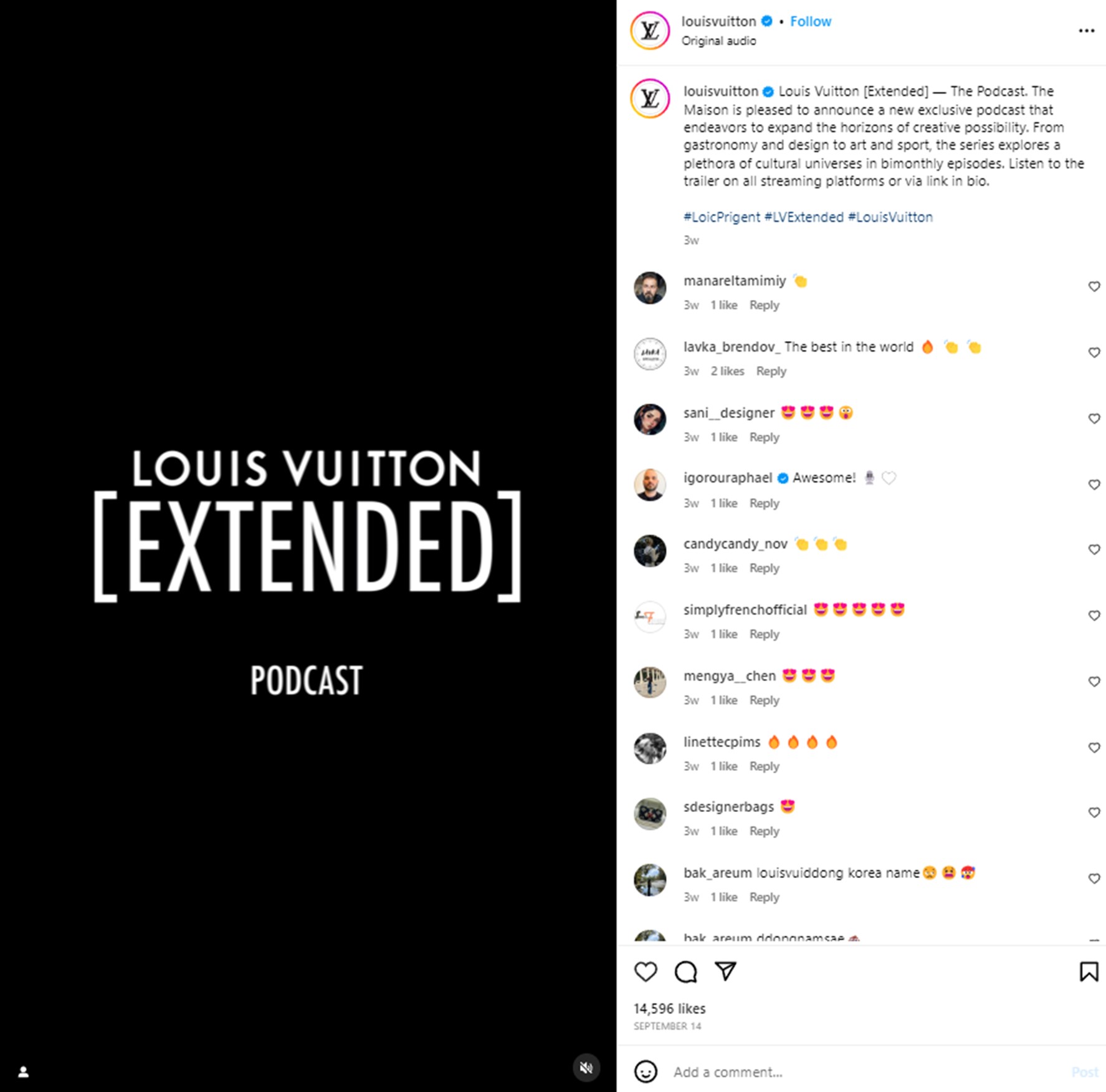 The Louis Vuitton podcast Instagram screenshot