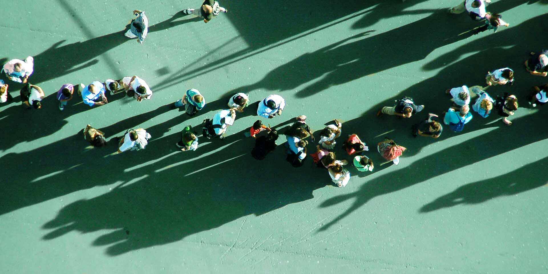 aerial photograph of people in queue 