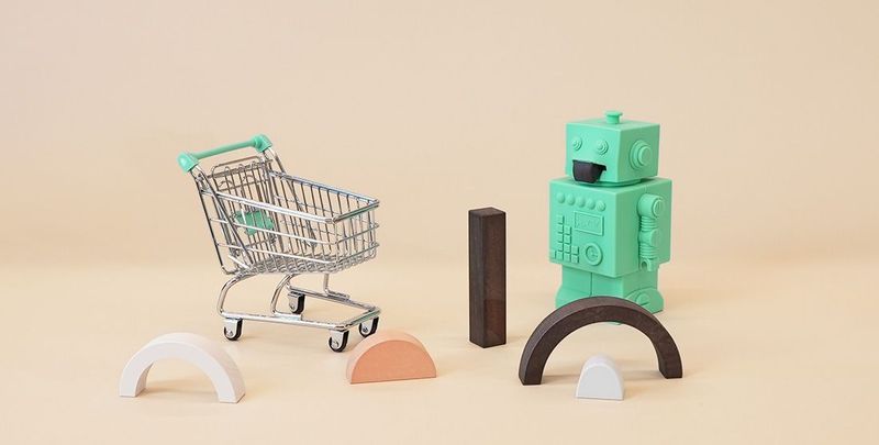 Scalping bot with shopping cart on beige background
