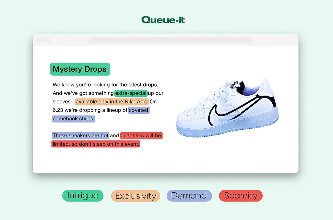 Nike Mystery Drops notification page with text and sneakers