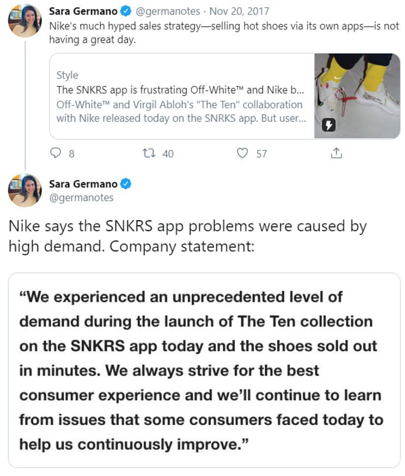 Nike SNKRS app problems caused by high demand