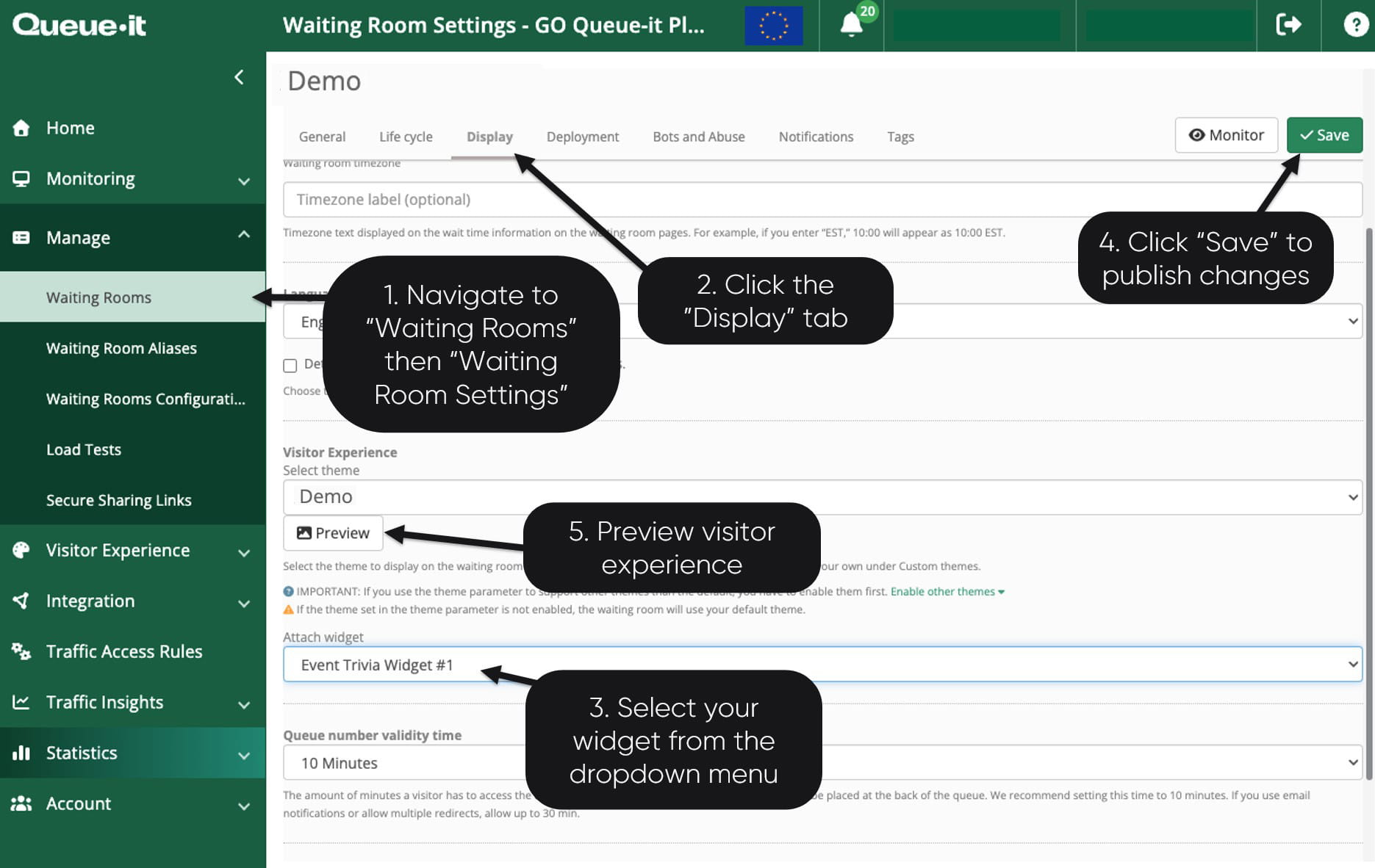 Preview your widget on waiting room