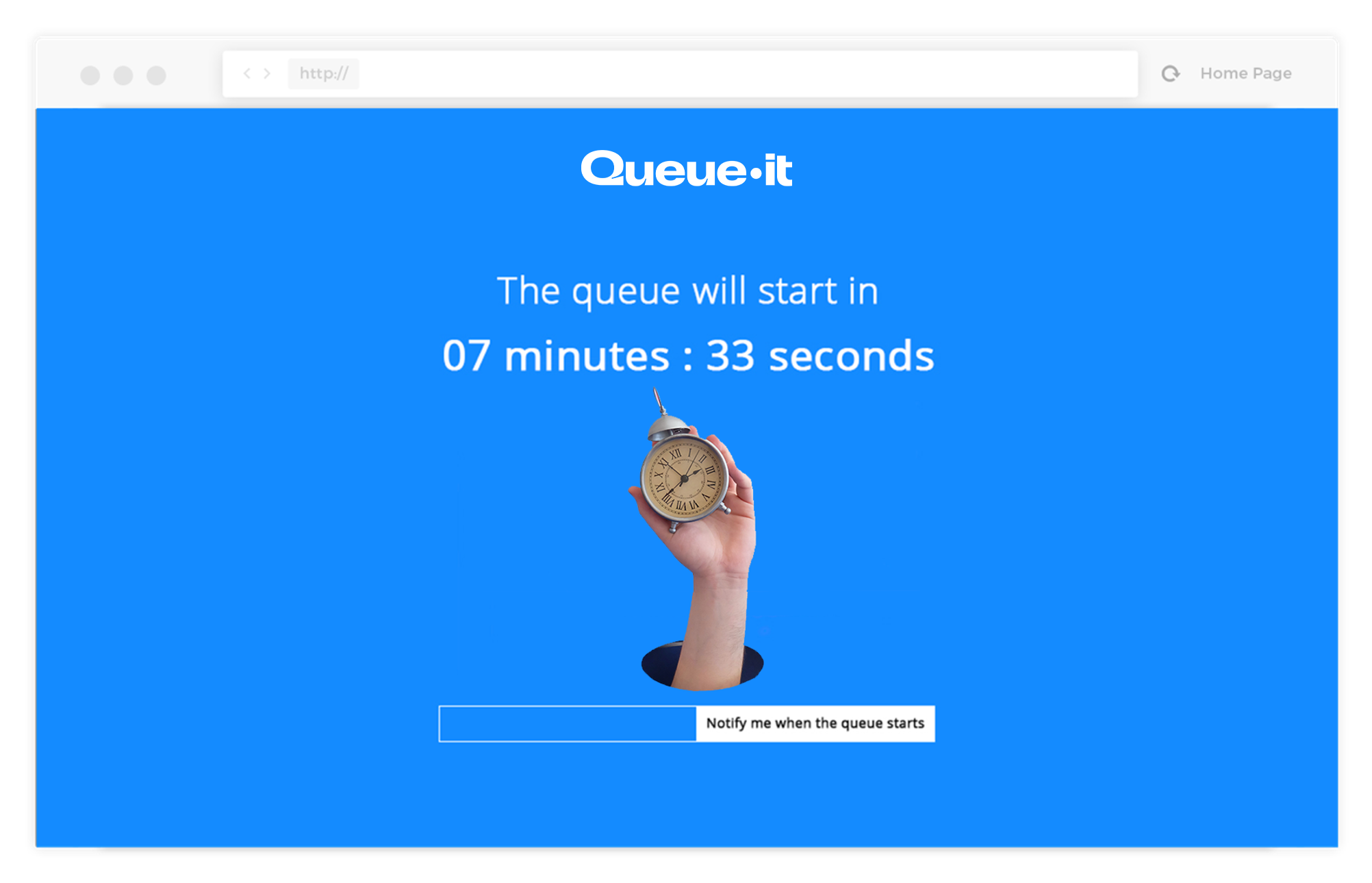 Virtual waiting room pre-queue with sneaker on it and countdown timer